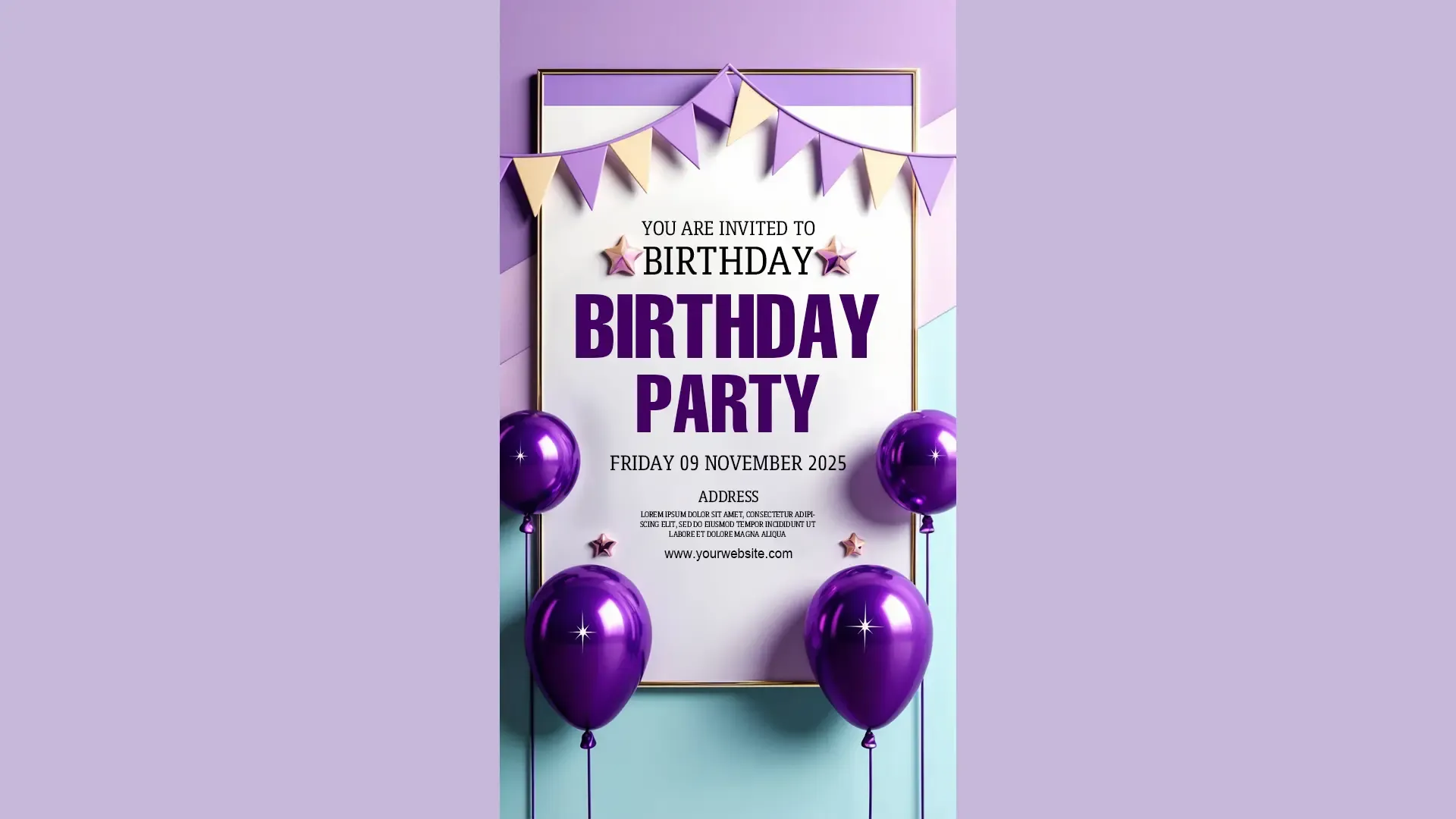 Purple and Gold Birthday Party Invitation Card for Instagram Story image